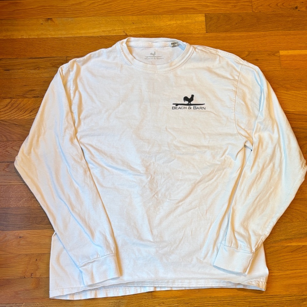 Beach and Barn White Long Sleeve Men's Tee with Rooster Logo